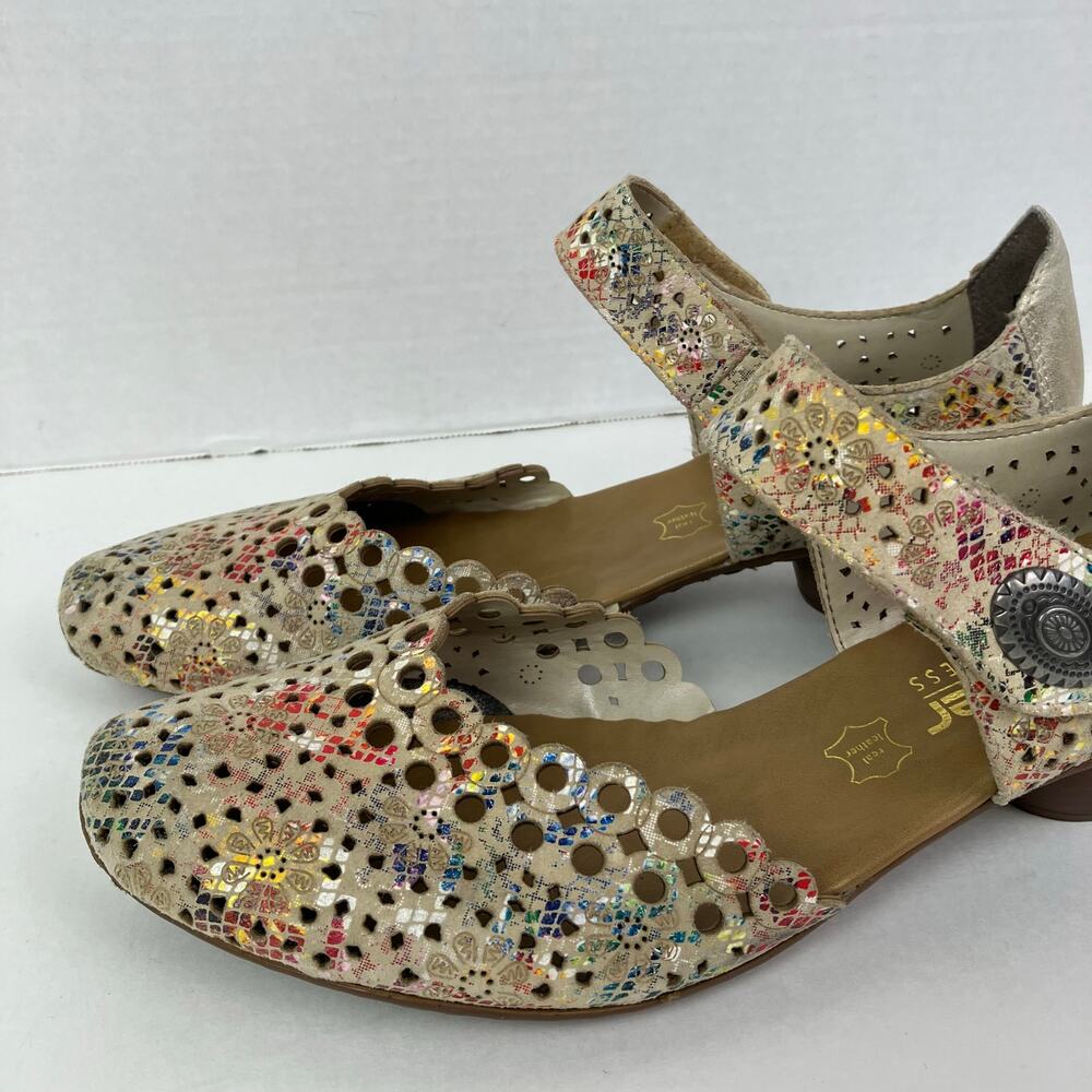 Rieker Sz 40/8.5-9 Miriam Artsy Colorful Laser Cut Soft Leather Mary Jane Shoes - Picture 3 of 16